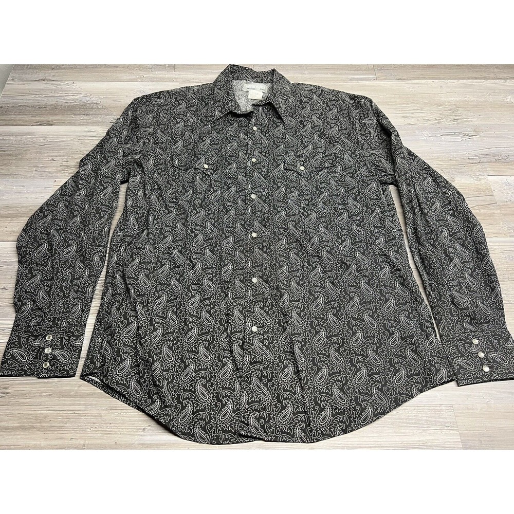 Vintage Wrangler Wrancher Shirt Western Cowboy Paisley Pearl Snap Men's XL